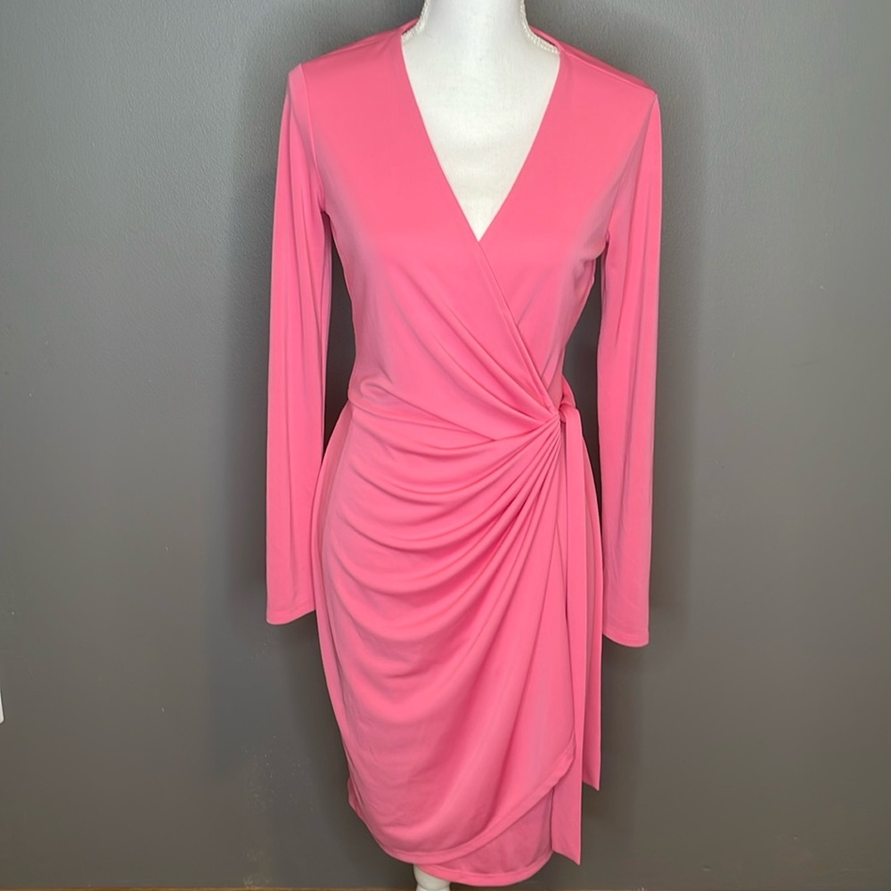 Lark & Ro Pink Wrap Midi Dress